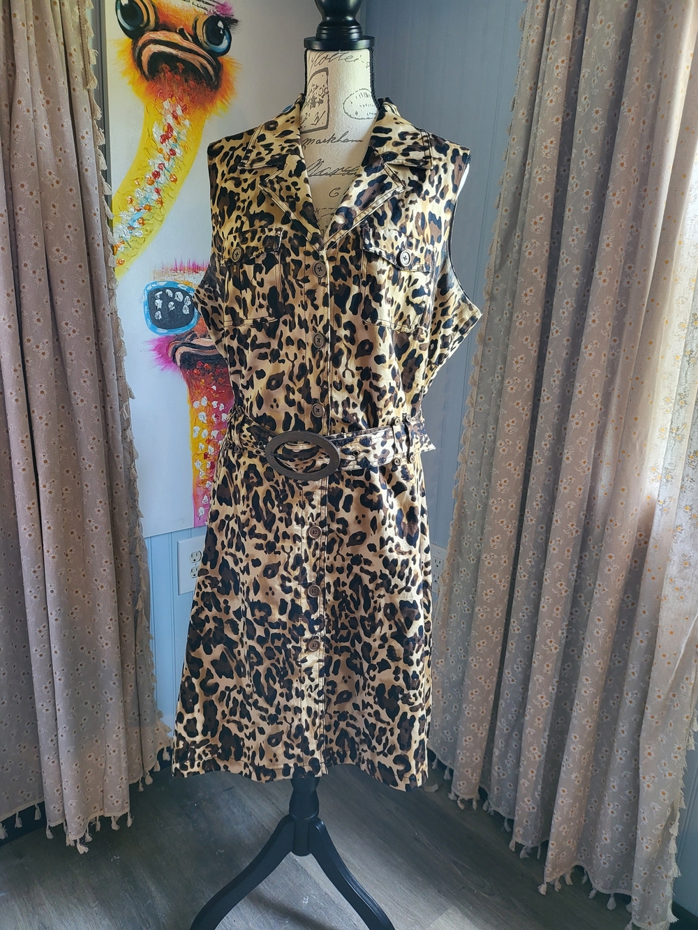 Ashley Stewart Leopard Print Belted Safari Shirt Dress Plus Size 18W